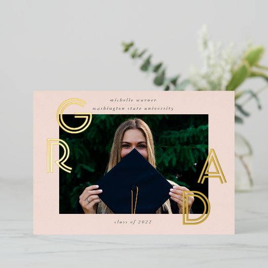 modern script afstuderen publicatiesfoliekaart folie uitnodiging (Staand Voorkant)