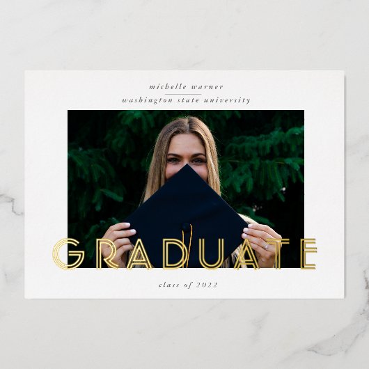 modern script afstuderen publicatiesfoliekaart folie uitnodiging (Voorkant)