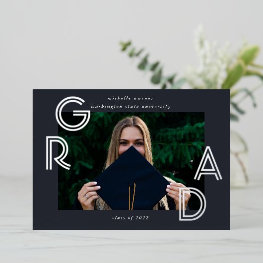 modern script afstuderen publicatiesfoliekaart folie uitnodiging (Staand Voorkant)