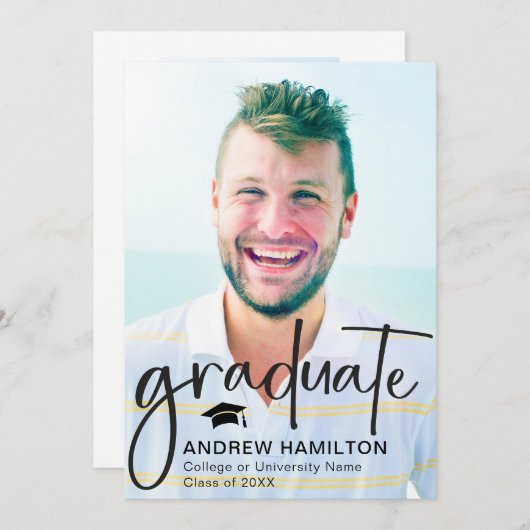 Modern Script Afstuderen twee foto-Afstuderen cool Aankondiging (Voorkant / Achterkant)