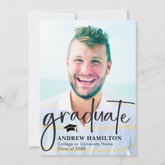 Modern Script Afstuderen twee foto-Afstuderen cool Kaart (Voorkant)