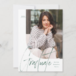 Modern script afstuderen twee groene foto afstuder aankondiging