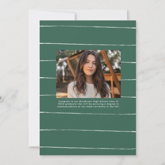 Modern script afstuderen twee groene foto afstuder aankondiging (Achterkant)