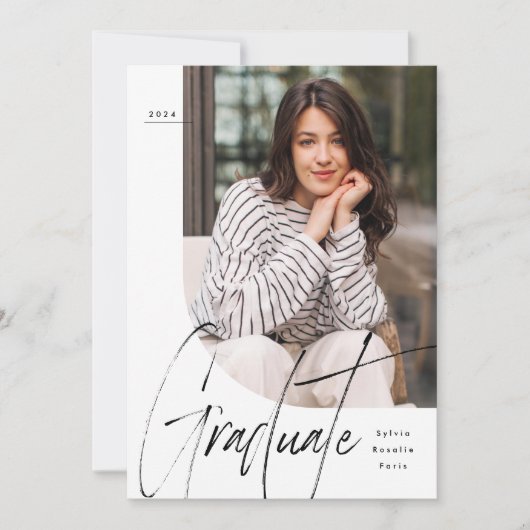 Modern script afstuderen unieke één foto afstudere kaart (Voorkant)