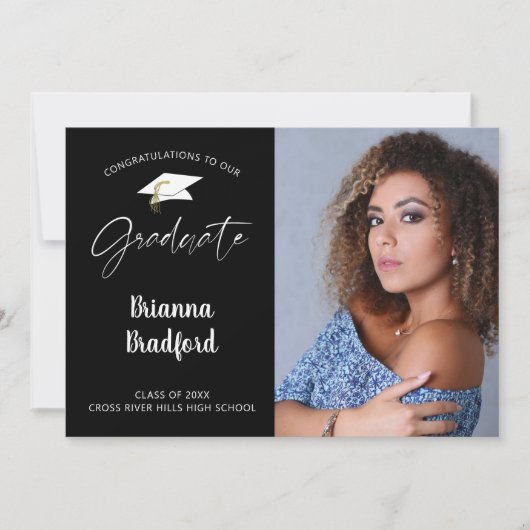 Modern script Afstuderen zwart Aankondiging (Voorkant)