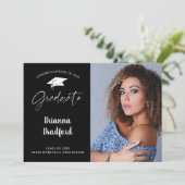 Modern script Afstuderen zwart Aankondiging (Staand voorkant)