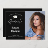 Modern script Afstuderen zwart Aankondiging (Voorkant / Achterkant)