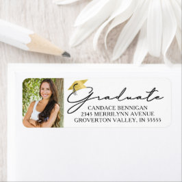 Modern script Afstuderen zwart fotolabel met Pet G Etiket