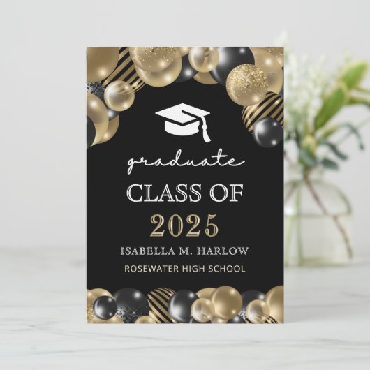 Modern Script Afstuderen zwart goud Aankondiging (Staand voorkant)