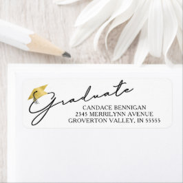 Modern Script Afstuderen Zwart Goud Pet Label