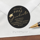 Modern Script Afstuderen zwart goud Pet Ronde Sticker