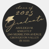 Modern Script Afstuderen zwart goud Pet Ronde Sticker (Voorkant)