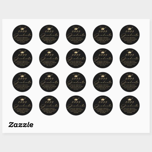 Modern Script Afstuderen zwart goud Ronde Sticker (Vel)