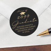 Modern Script Afstuderen zwart goud Ronde Sticker