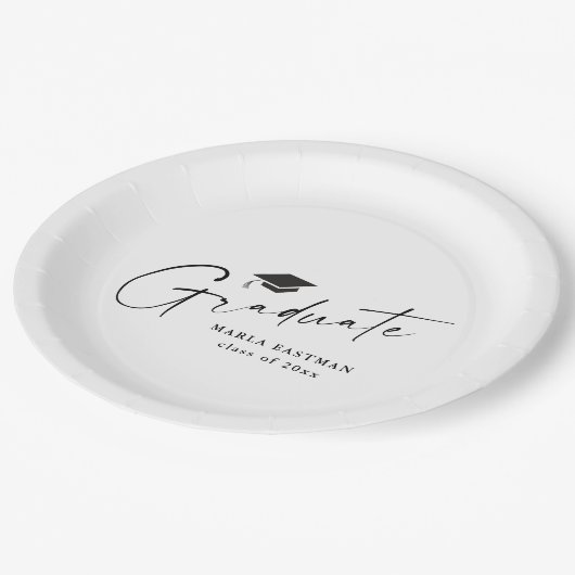 Modern Script Afstuderen zwart-wit Afstuderen Papieren Bordje (Gekanteld)