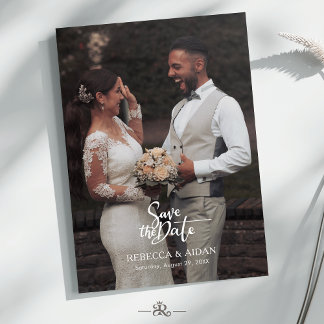 Modern Script All in One Photo Wedding Invitation Kaart