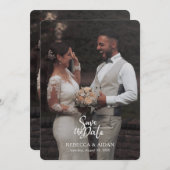 Modern Script All in One Photo Wedding Invitation Kaart (Voorkant / Achterkant)