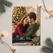 Modern Script All Is Bright Couple Christmas Card Feestdagenkaart
