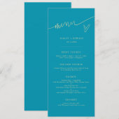 Modern Script Aqua Blauwe Trouwmenu Menu (Voorkant / Achterkant)