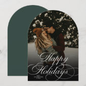 Modern Script & Arch 1 Photo Green Christmas Card Kaart (Voorkant / Achterkant)