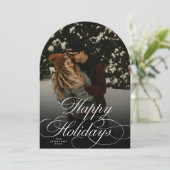 Modern Script & Arch 1 Photo Green Christmas Card Kaart (Staand voorkant)