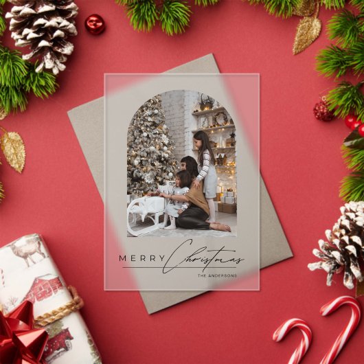 Modern Script Arch Family Photo Christmas Card Acryl Uitnodigingen (Insity (Feestdagen))