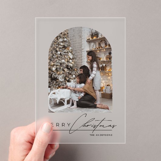 Modern Script Arch Family Photo Christmas Card Acryl Uitnodigingen (Insitu (Draagbaar))