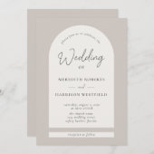 Modern Script Arch Lijst Taupe Ecru Bruiloft Kaart (Voorkant / Achterkant)