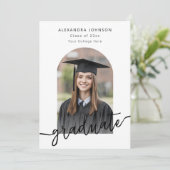 Modern Script Arch Photo Afstuderen Aankondiging (Staand voorkant)