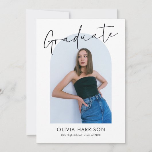 Modern Script Arch Photo Afstuderen Kaart (Voorkant)