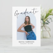 Modern Script Arch Photo Afstuderen Kaart (Staand voorkant)