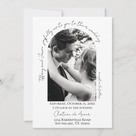 Modern Script Arch Photo Wedding Kaart (Voorkant)