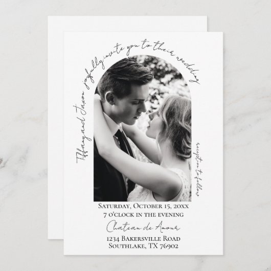 Modern Script Arch Photo Wedding Kaart (Voorkant / Achterkant)