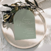 Modern Script Arch Sage Wedding Invitation Kaart