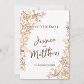 Modern Script Autumn Foliage Bewaar de datumfoto Feestdagenkaart (Voorkant)