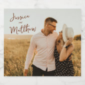 Modern Script Autumn Foliage Bewaar de datumfoto Sparkling Wijnetiket (Enkel label)