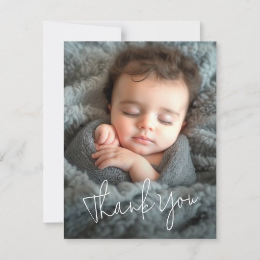 Modern script baby aankondiging foto dank u (Voorkant)
