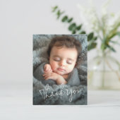Modern script baby aankondiging foto dank u (Staand voorkant)