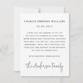 Modern script baby aankondiging foto dank u (Achterkant)