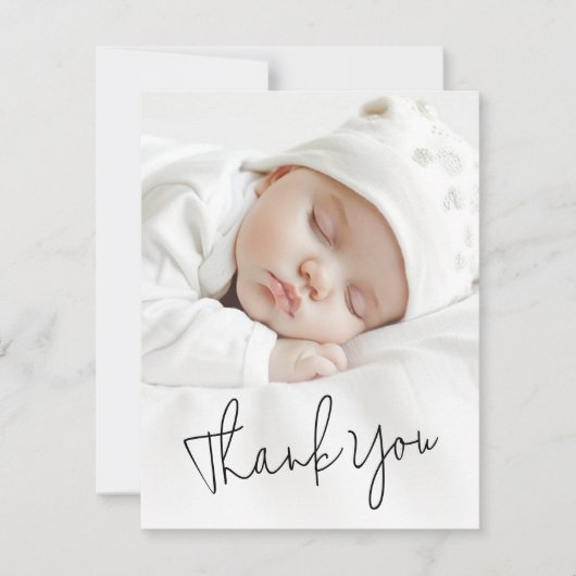 Modern script baby aankondiging foto dank u (Voorkant)