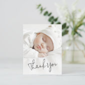 Modern script baby aankondiging foto dank u (Staand voorkant)