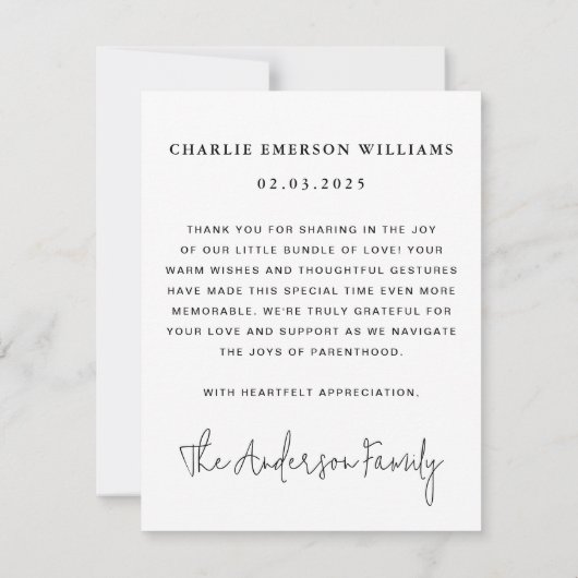 Modern script baby aankondiging foto dank u (Achterkant)