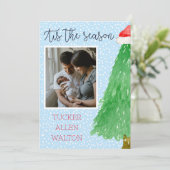 Modern Script Baby Aankondiging Kerstfoto (Staand voorkant)