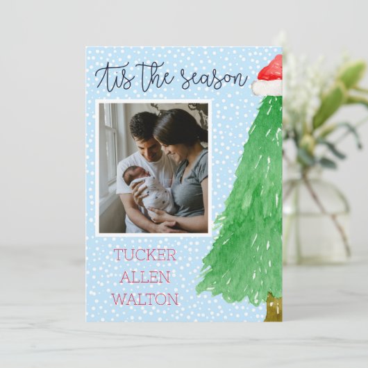 Modern Script Baby Aankondiging Kerstfoto (Staand voorkant)