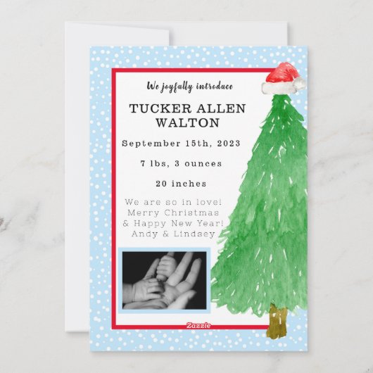 Modern Script Baby Aankondiging Kerstfoto (Achterkant)