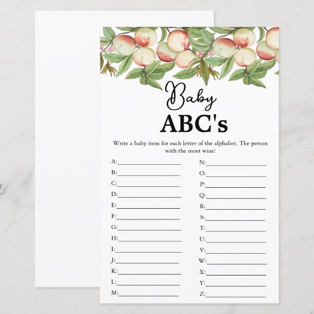 Modern script Baby Abc's baby shower spel (Voorkant / Achterkant)