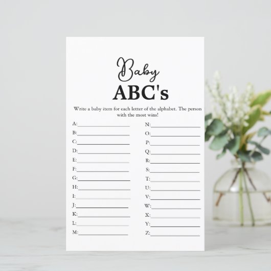 Modern script Baby Abc's baby shower spel (Staand voorkant)