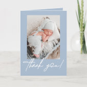 Modern Script Baby Boy Foto Blauw Aankondiging (Voorkant)