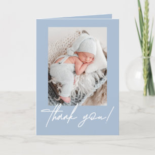 Modern Script Baby Boy Foto Blauw Aankondiging