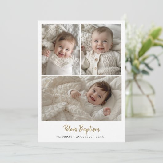 Modern script Baby Boy of Girl Three Fotodoop Kaart (Staand voorkant)